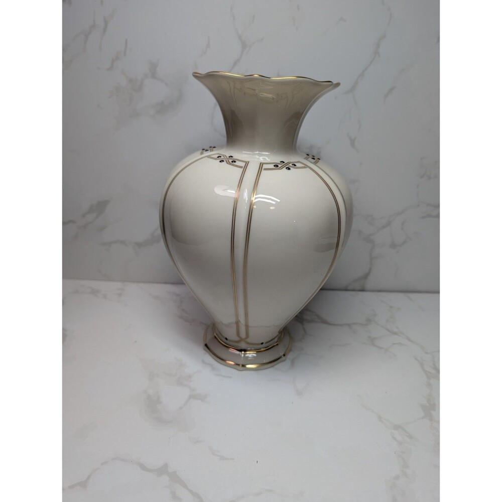 Lenox Vanguard Collection Large Vase Ivory Gold Trim Art Deco 10"